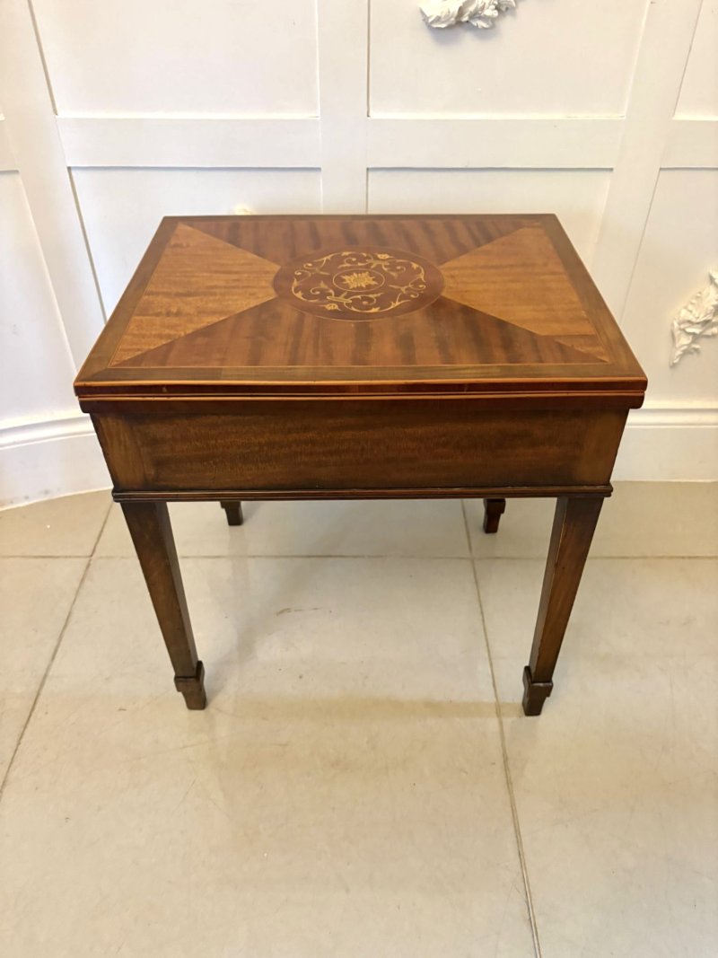 Antique Edwardian Inlaid Folding Game/Lamp Table Featuring “The Royal and Pleasant Game of Goose”